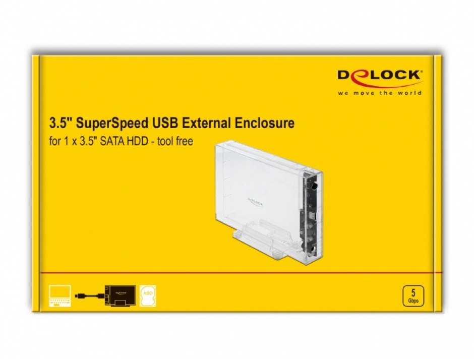 Imagine Rack extern USB-C 3.1 pentru 3.5" SATA HDD / SSD transparent, Delock 42623